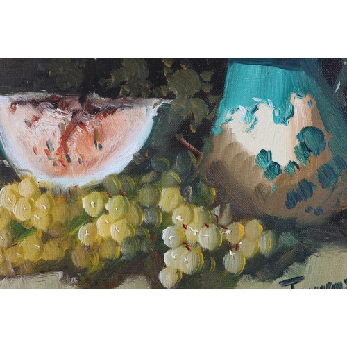 48 - ARR Antonio Tarraso (Spanish b1946) Still life of grapes, lemon and jug; grapes, melon and jug, a pa... 
