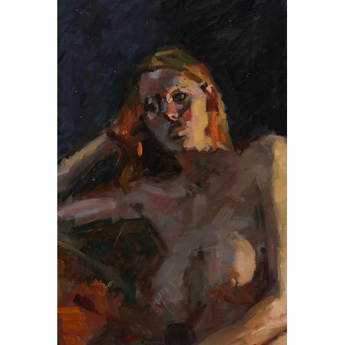 28 - ARR Gordon Radford (1936-2015), Female nude, half length, oil on board, signed to lower left, unfram... 