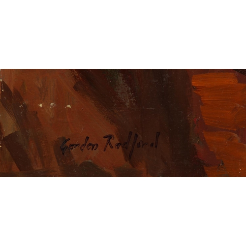 28 - ARR Gordon Radford (1936-2015), Female nude, half length, oil on board, signed to lower left, unfram... 