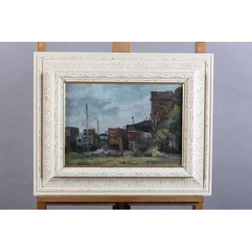 36 - ARR Gordon Radford (1936-2015) Wagon Yard, oil on board, unsigned, 25.5cm x 35.5cm, artist's studio ... 