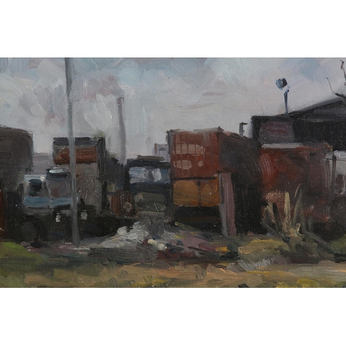 36 - ARR Gordon Radford (1936-2015) Wagon Yard, oil on board, unsigned, 25.5cm x 35.5cm, artist's studio ... 