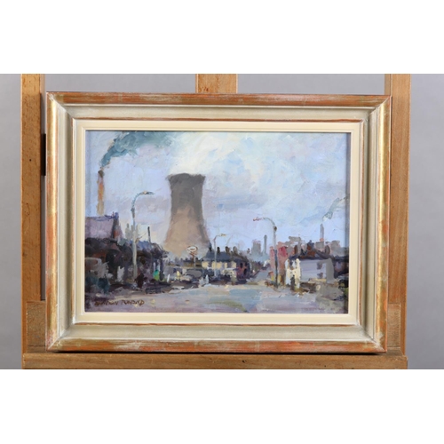 34 - ARR Gordon Radford (1936-2015), Cooling Tower, Stockport, oil on board, signed to lower right, 24.5c... 