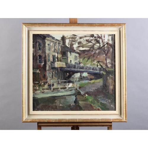 24 - ARR Gordon Radford (1936-2015) Canal towpath, oil on board, signed to lower right, 48cm x 54cm, arti... 