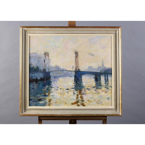 25 - ARR Gordon Radford (1936-2015), Bridge Over the Rhine, oil on board, unsigned, attribution verso, 49... 