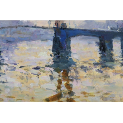 25 - ARR Gordon Radford (1936-2015), Bridge Over the Rhine, oil on board, unsigned, attribution verso, 49... 