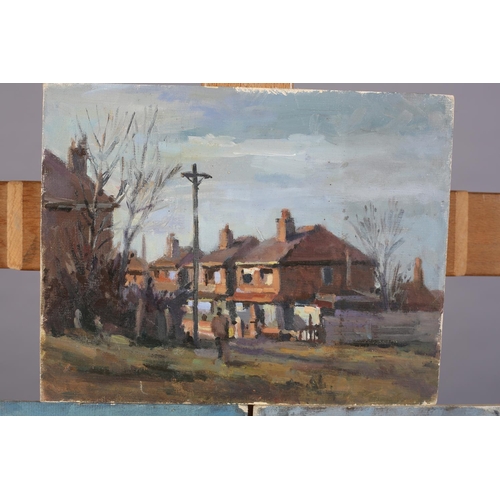 20 - ARR Gordon Radford (1936-2015), The Walk Home; Street scene with parked cars; House and Trees, oil o... 