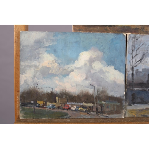 20 - ARR Gordon Radford (1936-2015), The Walk Home; Street scene with parked cars; House and Trees, oil o... 