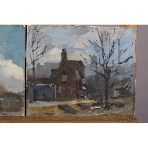 20 - ARR Gordon Radford (1936-2015), The Walk Home; Street scene with parked cars; House and Trees, oil o... 