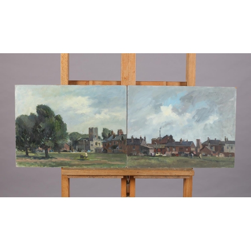 21 - ARR Gordon Radford (1936-2015), Village green and church; Crossing the Green; oil on board, unsigned... 