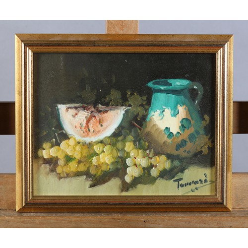 48 - ARR Antonio Tarraso (Spanish b1946) Still life of grapes, lemon and jug; grapes, melon and jug, a pa... 