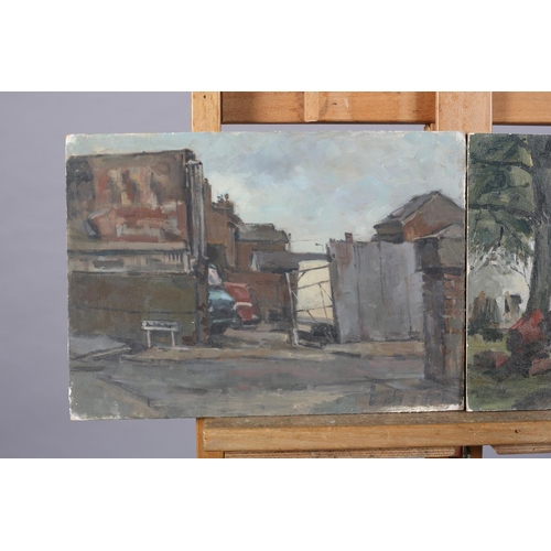 17 - ARR Gordon Radford (1936-2015), Tractor and small van; Inner city yard with vans; two, oil on board,... 