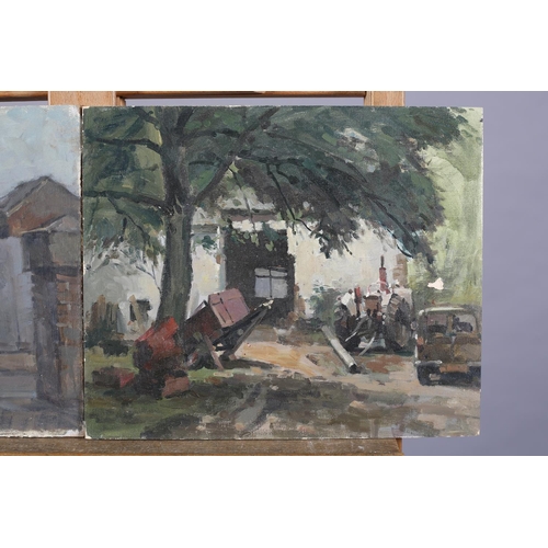 17 - ARR Gordon Radford (1936-2015), Tractor and small van; Inner city yard with vans; two, oil on board,... 