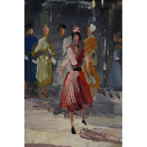 52 - French, mid 20th century, Parisian street scene with horse and carriage, oil on board, indistinctly,... 