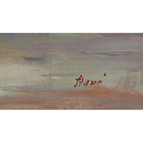 52 - French, mid 20th century, Parisian street scene with horse and carriage, oil on board, indistinctly,... 