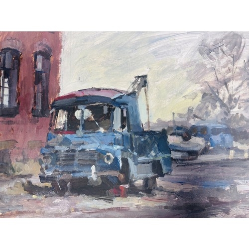 44 - ARR Gordon Radford (1936-2015) The Breakdown Truck; The Bulldozer, two, oil on board, unsigned, 30.5... 