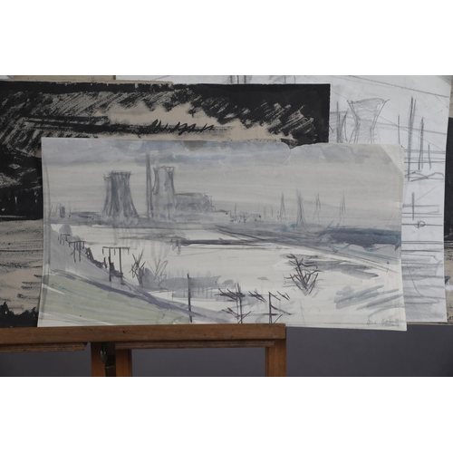 69 - ARR Druie Bowett  (1924-1998), Ryland Abbey, Scotland and Graveyard (3), ink, mixed media on buff pa... 