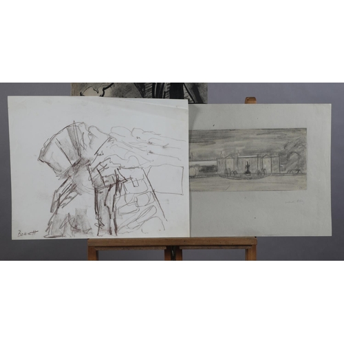 69 - ARR Druie Bowett  (1924-1998), Ryland Abbey, Scotland and Graveyard (3), ink, mixed media on buff pa... 