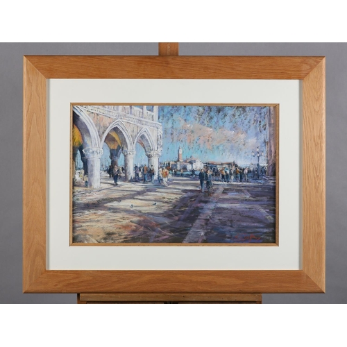102 - ARR Robert J Dutton (British Contemporary), Evening Stroll past the Doge, St. Mark's, Venice, pastel... 