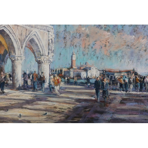 102 - ARR Robert J Dutton (British Contemporary), Evening Stroll past the Doge, St. Mark's, Venice, pastel... 