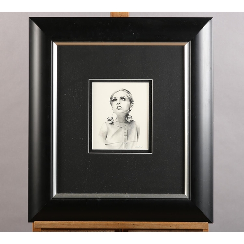 146 - Mandy Shepherd (British Contemporary), Twiggy, head and shoulder portrait, monochrome, mixed media, ... 