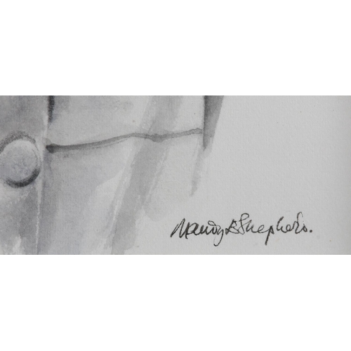 146 - Mandy Shepherd (British Contemporary), Twiggy, head and shoulder portrait, monochrome, mixed media, ... 