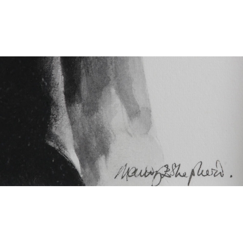 147 - Mandy Shepherd (British Contemporary), Marlon Brando, three quarter length, monochrome, mixed media,... 