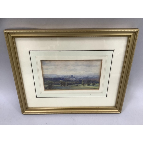 2 - J Martin, Worcester Cathedral, landscape watercolour, signed to lower right, 9.5cm x 16.5cm