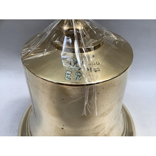 32 - A large brass bell stamped ER with crown SGG 4-53 for public service use, 25cm high x 24.5cm, no cla... 
