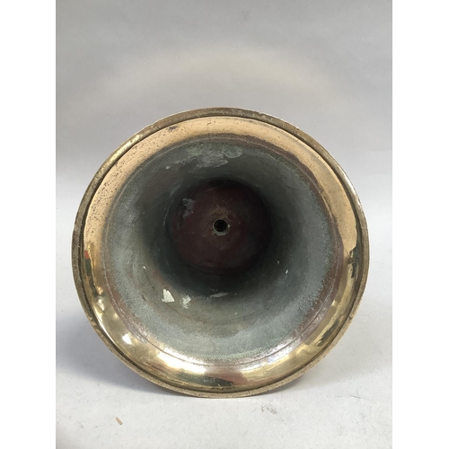 34 - A brass bell with fixing bolt, 17.5cm high x 19cm diameter, no clanger