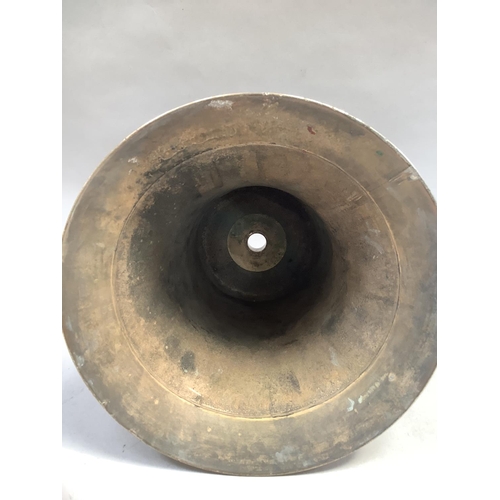 36 - A brass bell with fixing bolt, 25cm high x 26cm diameter, no clanger