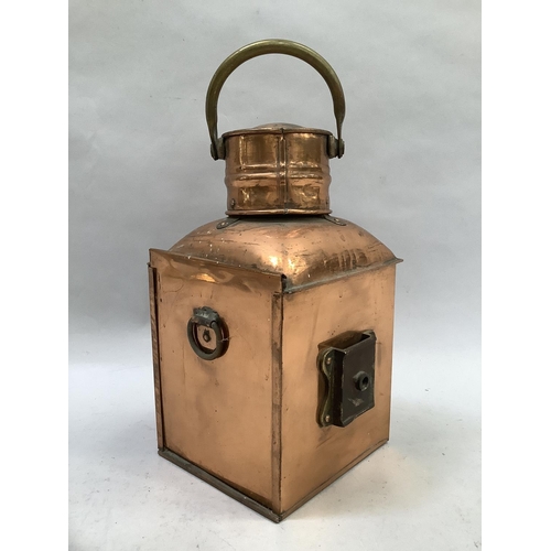 47 - A copper port lamp, 30.5cm over handle
