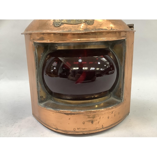 47 - A copper port lamp, 30.5cm over handle