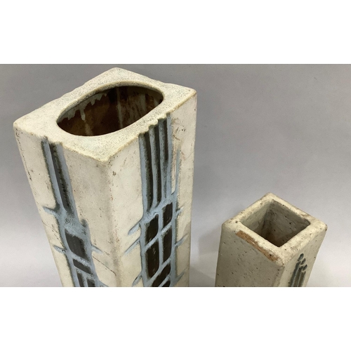 20 - Roger Veal, Tolcarne Pottery late 1960-80s, Newlyn, a pottery slab vase, abstract design impressed t... 