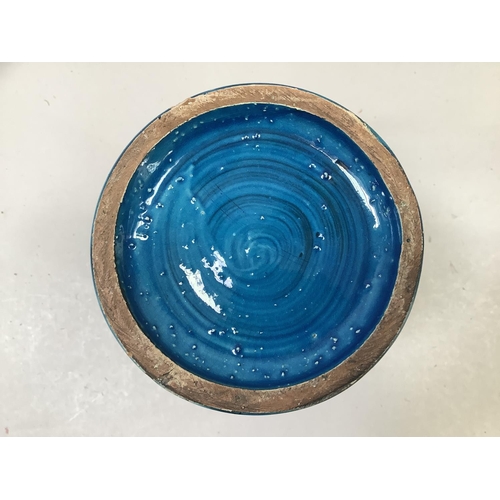 18 - An Italian Bitossi vase, cylindrical, banded with incised geometrical borders in turquoise, dark blu... 