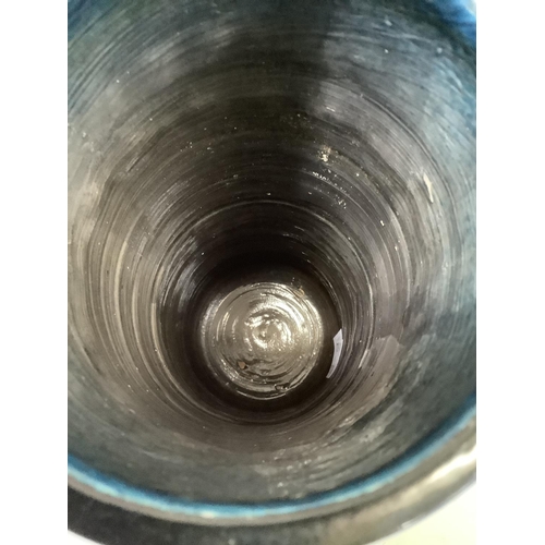 18 - An Italian Bitossi vase, cylindrical, banded with incised geometrical borders in turquoise, dark blu... 