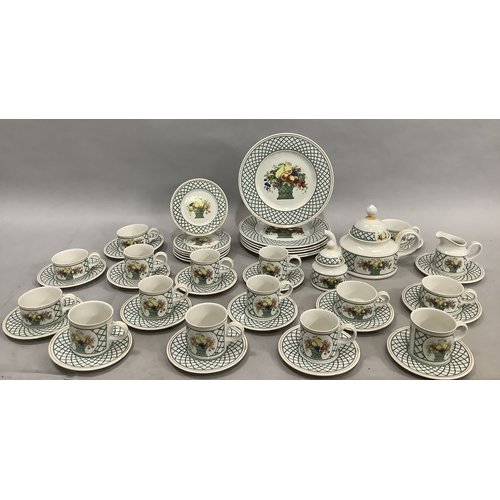10B - A Villeroy and Boch dinner service of basket design comprising tea pot, lidded sugar, cream jug, six... 