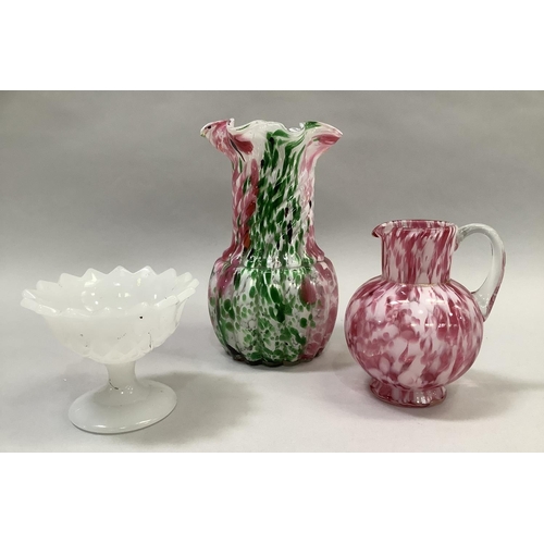 11 - A Fenton End of the Day white rose, white and green marbled vase of writhen and lobed form 21.5cm hi... 