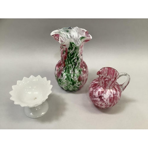 11 - A Fenton End of the Day white rose, white and green marbled vase of writhen and lobed form 21.5cm hi... 