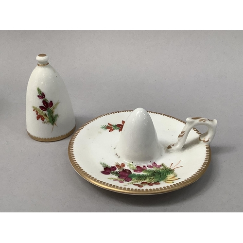 25 - A pair of mid 19th century English china vases with beaded rims and hand painted polychrome flower s... 