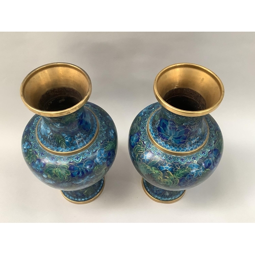 30 - A pair of 20th century Chinese cloisonné vases in shades of blue, baluster form 31cm high