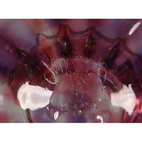 5 - Jane Charles (b1961), Blue ruby 'Urchin' bowl, studio glass, on clear foot, signed to underside, 16c... 