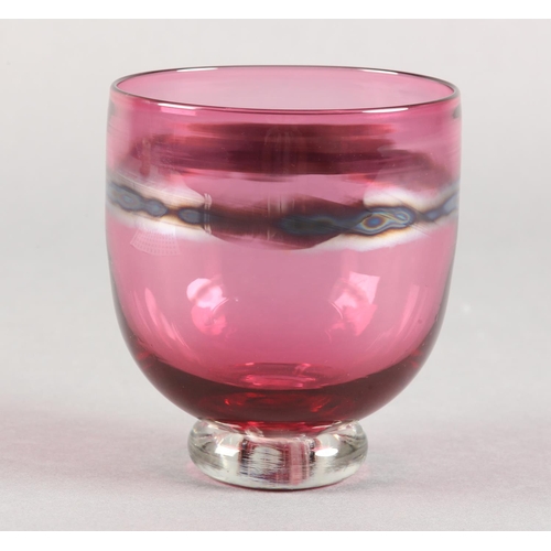 7 - Jane Charles (b1961), Iridescent cranberry studio glass bowl, signed to underside, 11cm diameter x 1... 