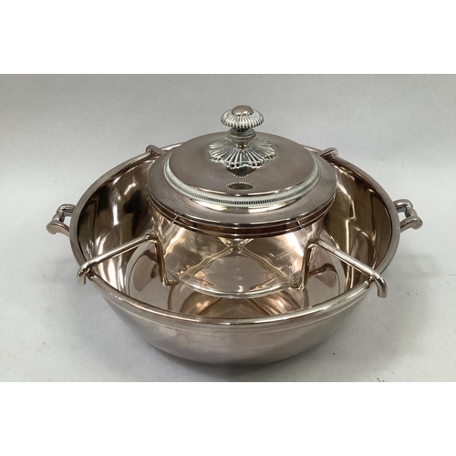 43 - A novelty silver plated oval form vodka shot glass, bottle and mixing bowl stand, with fitting area ... 