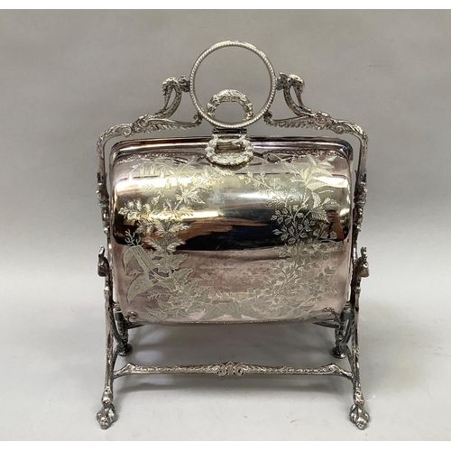 42 - A Victorian silver-plated biscuit box, with hinged sides folding down revealing interior, the exteri... 