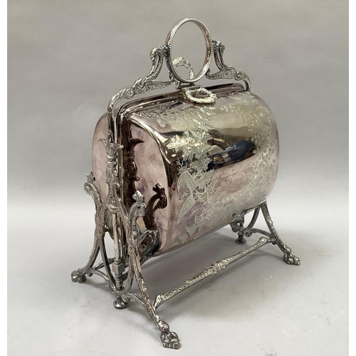 42 - A Victorian silver-plated biscuit box, with hinged sides folding down revealing interior, the exteri... 