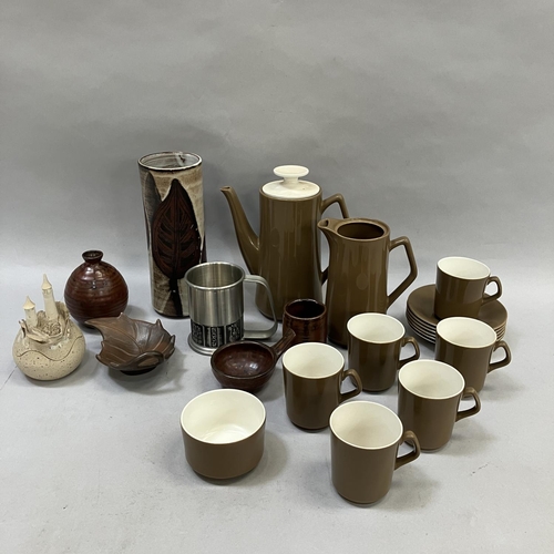 57 - A Beswick coffee service comprising coffee pot, hot milk jug (no lid), sugar bowl, six coffee cups a... 
