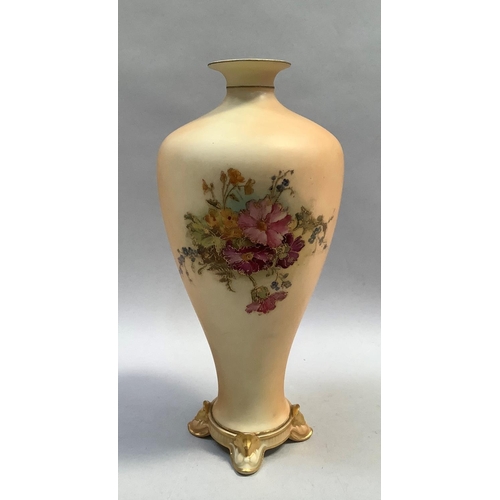 3 - A Royal Worcester blush ivory vase having a narrow neck and everted rim above a shouldered and taper... 