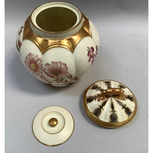 4 - A Royal Worcester blush ivory pot pourri vase, pierced cover and inner cover, painted with sprays of... 