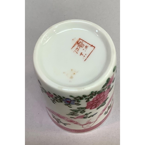 46 - An 18th century Chinese famille rose plate enamelled with racks issuing chrysanthemum and bamboo, 23... 