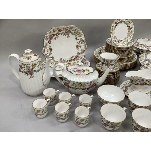 11 - A Spode floral tapestry dinner tea and coffee service comprising six dinner plates, six dessert plat... 